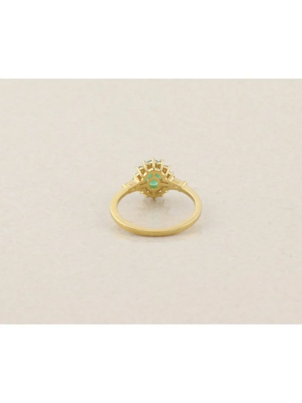 18k Gold Over Sterling Silver Natural Emerald & White Zircon Ring Size 8